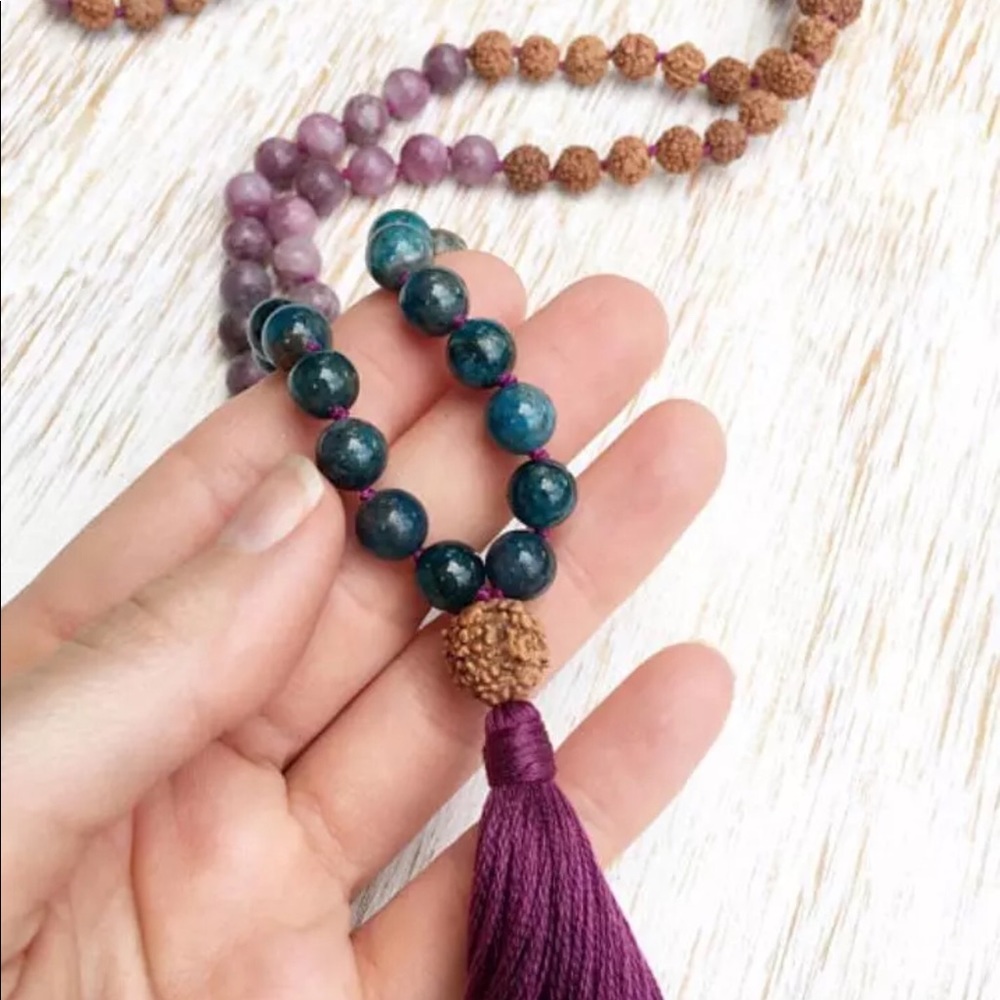 Mixed Gemstone and Rudraksha Seed Mala 8mm - Picture 2 of 11